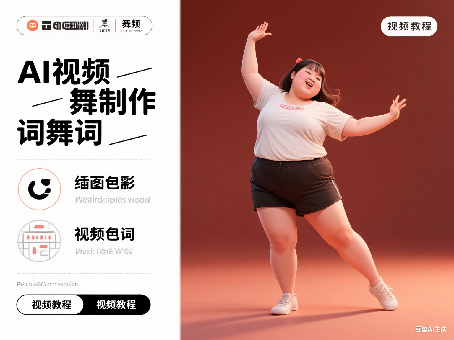 微胖女孩舞蹈AI视频制作提示词（含绘图词、视频词）跳舞+视频教程-众狼学堂