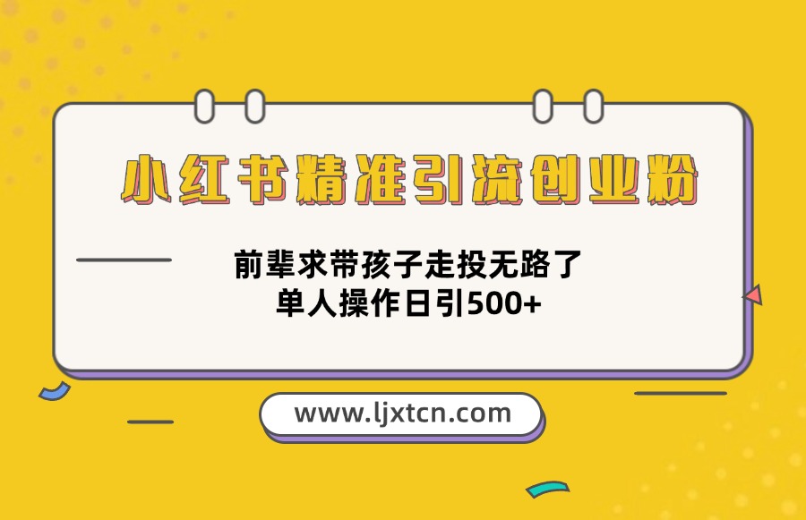 小红书精准引流创业粉，前辈求带孩子走投无路了，单人操作日引500+-众狼学堂
