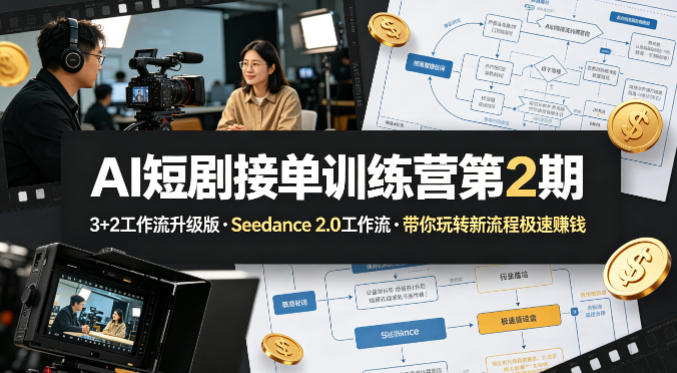 AI短剧接单训练营第2期，3+2工作流升级版，Seedance 2.0工作流，带你玩转新流程极速賺钱-众狼学堂