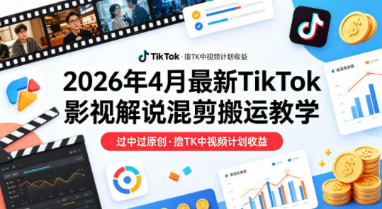 26年4月最新TikTok影视解说混剪搬运教学，过中过原创，撸TK中视频计划收益-众狼学堂
