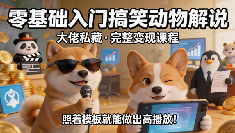 零基础入门搞笑动物解说,大佬私藏完整变现课程,照着模板就能做出高播放-众狼学堂