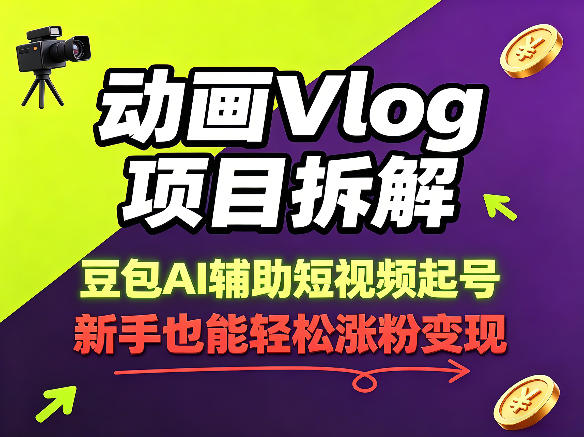 动画Vlog项目拆解，豆包AI辅助短视频起号，新手也能轻松涨粉，43条作品涨粉8.3W-众狼学堂