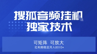 【搜狐音频挂G】独家技术，可矩阵可放大，红利期稳定月入8k【揭秘】-众狼学堂